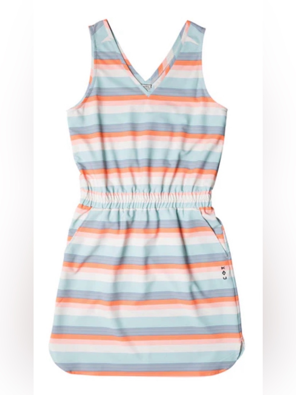 NWT - KAVU Striped Sleeveless 50+ UV Quick Dry V-Neck Dress in Coral, Blue Sz S